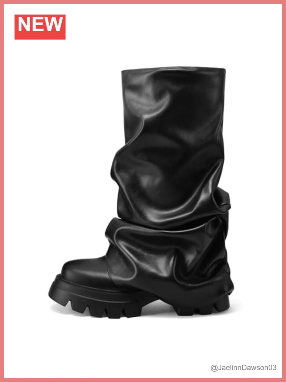 Fold Over Slouchy Wide Calf Platform Boots Chunky Heel Mid Calf Pull-On
